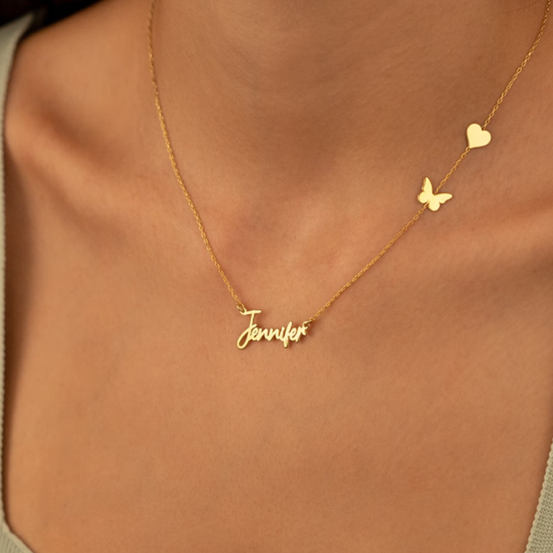 สร้อยคอชื่อรูปหัวใจผีเสื้อสำหร - Birth Flower Necklace บทวิจารณ์และราคา