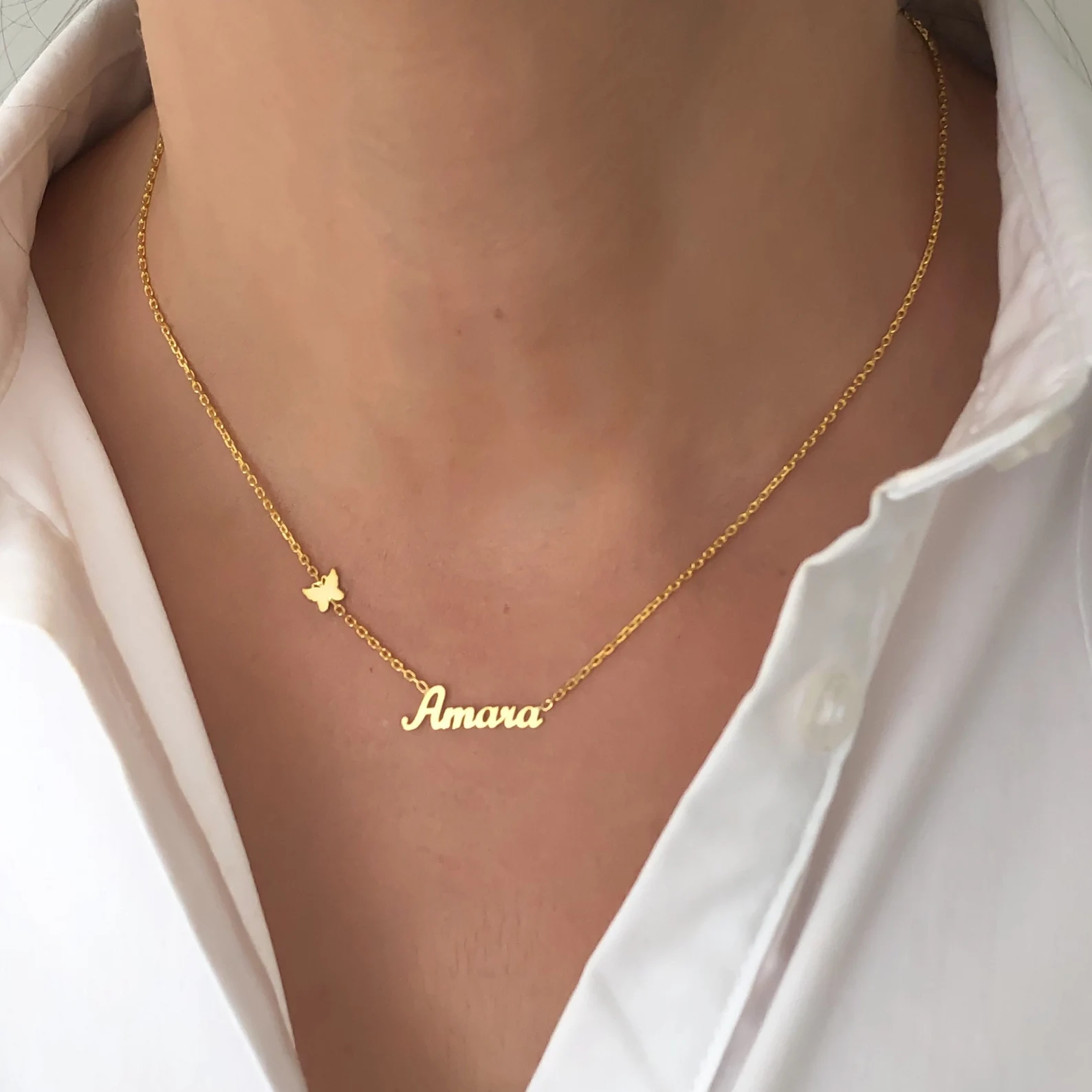 สร้อยคอชื่อรูปหัวใจผีเสื้อสำหร - Birth Flower Necklace บทวิจารณ์และราคา